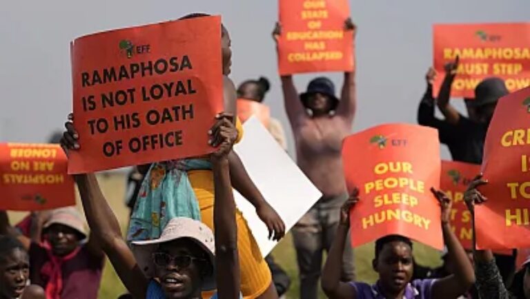 Protesters in South Africa Call for the Resignation of President Cyril Ramaphosa