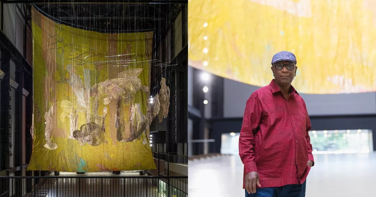 Ghanaian artist El Anatsui showcases his artwork at London's Tate Modern